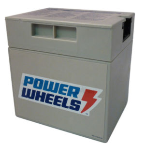 The new Power Wheels 12 Volt battery sticker with teh lightning bolt.