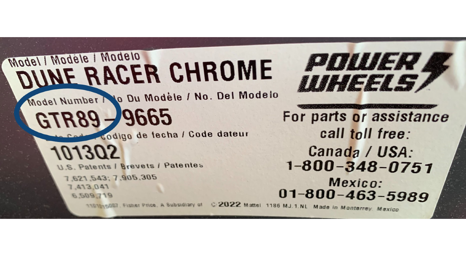 Model-Number-GTR89-Circled