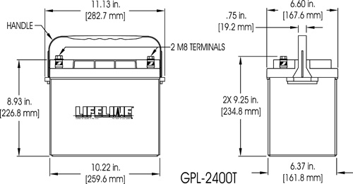Lifeline GPL-2400T Specs GPL-2400T RV Starting Battery Specifications